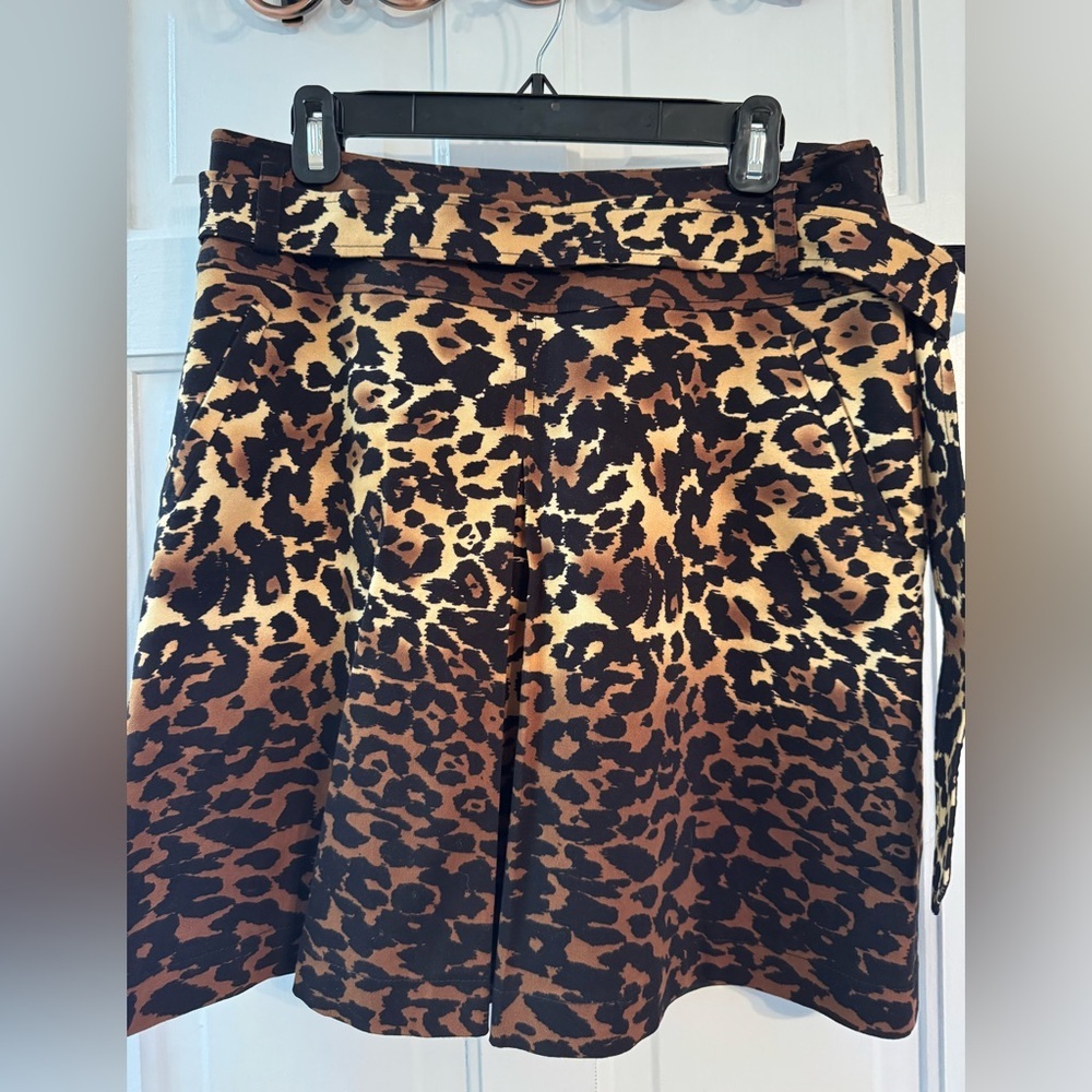 Etcetera Leopard Print Skirt Size 10 Belted A-Line Brown Black Career Statement